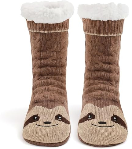 Calzettoni Calze Termiche Donna Invernali con Pelo Interno, Calzini a Pantofola Antiscivolo con Suola Morbida e Calda per Casa e Natale, Design Animali Natalizie, Calze Antiscivolo Donna Invernali