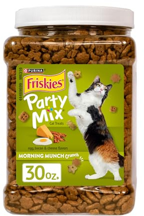 Purina Friskies Party Mix Morning Munch Crunch Egg, Bacon and Cheese Flavors Cat Treats - 30 oz Canister