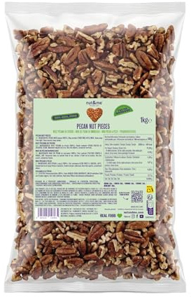 nut&me Nueces Pecanas Troceadas 1 kg | Nuez pecana variedad Fancy, sin cáscara, sin gluten y sin aditivos | Frutos secos sin sal para repostería, ensaladas, yogur, granola y recetas dulces