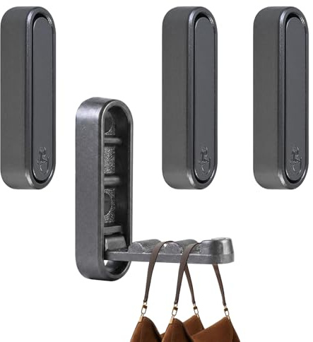 Solvio 4 Pack Foldable Wall Hooks for Hanging, Heavy Duty Dark Grey Folding Coat Hooks Wall Mounted, Zinc Alloy Flip Down Hooks for Bathroom Kitchen, Space Saving Hooks for Coats, Bags, Towels, Keys