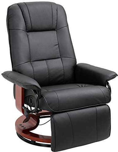 HOMCOM Relaxsessel mit Liegefunktion 360° Drehbar Fernsehsessel mit Verstellbar Rückenlehne, Fußstütze Ruhesessel Liegesessel TV-Sessel für Wohnzimmer Schlafzimmer Kunstleder Schwarz