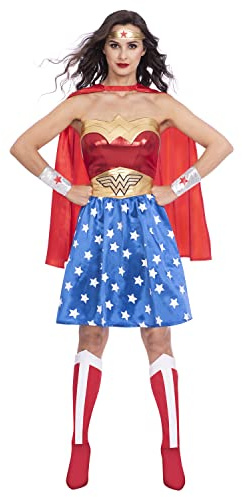 Amscan - Erwachsenenkostüm Wonder Woman, Kleid, Umhang, Arm- und Beinstulpen, Stirnband, Super Heroes, Motto-Party, Karneval