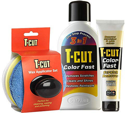 T-Cut Color Fast Car Paint Restorer Polish Wax with Scratch Remover Plus a Wax Applicator Set with Handle Set - White