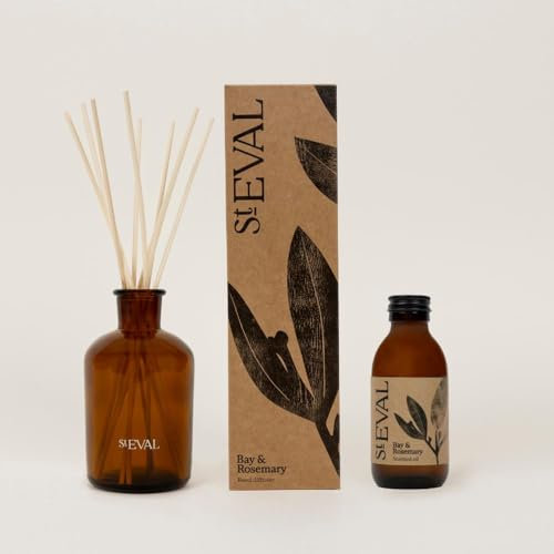St. Eval Bay & Rosemary - Scented Reed Diffuser Set - A Fusion of Soothing Bay Leaf and Fresh Rosemary with Deep, Earthy Pine Notes and Woody Accords - 150 ml
