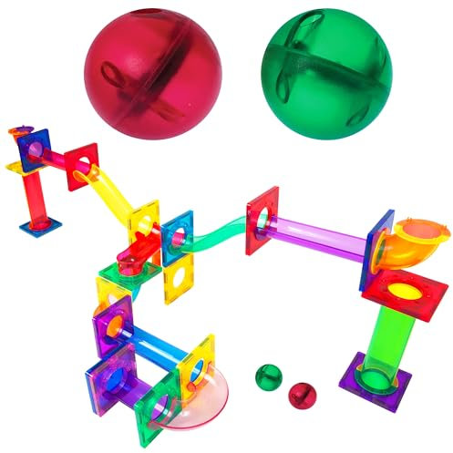 PicassoTiles Marble Run Magnetic Tile Race Track Toy Play Set STEM Building & Learning Early Educational Child Magnet Construction Block Creative Kit Boys & Girls Age 3+ Years Old Toys PTG40