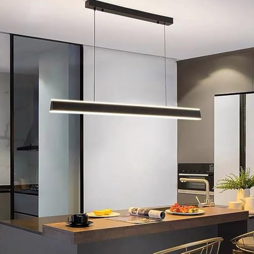 Bellastein LED Pendelleuchte esstisch Hängeleuchte Moderne Linear design wohnzimmer Kronleuchter dimmbar(3000K-6000K) mit den Fernbedienung Höhenverstellbar Deckenlampe (schwarz, L80cm)