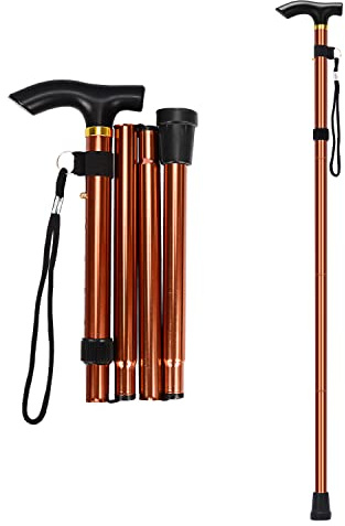 supregear Canne Pliante, Hauteur Réglable à 5 Niveaux Canne de Marche Légère Portable Bâtons de Voyage avec Dragonne et Poignée en T pour Personnes Âgées Handicapées Hommes Femmes, Kaki