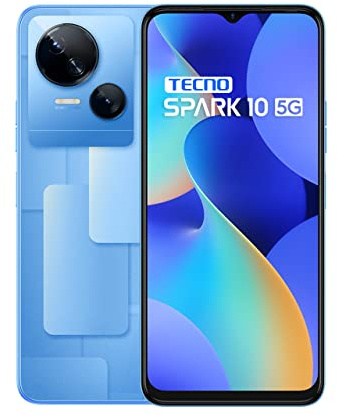 Tecno Mobile Spark 10 5G Smartphone (Android, Dual SIM, 1612 x 720 HD+ Display, 4GB RAM, 64GB Speicher, Octa-Core, 50MP Dual-Kamera) Meta Blue