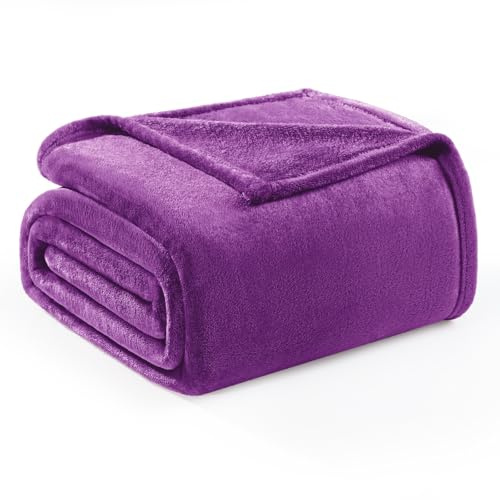 Exclusivo Mezcla Soft Fleece Double Size Blanket for Bed, Purple | 150x200 CM, Double-Sided Brushed Flannel Blanket, Lightweight Plush Cozy Sofa Throw for Living Room, Machine Washable