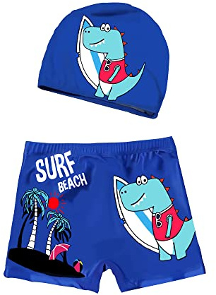 PAEHUIMT Maillot de Bain Enfant Garçon, Motif de Dessin Animé Short, Tissu Bonnet de Bain