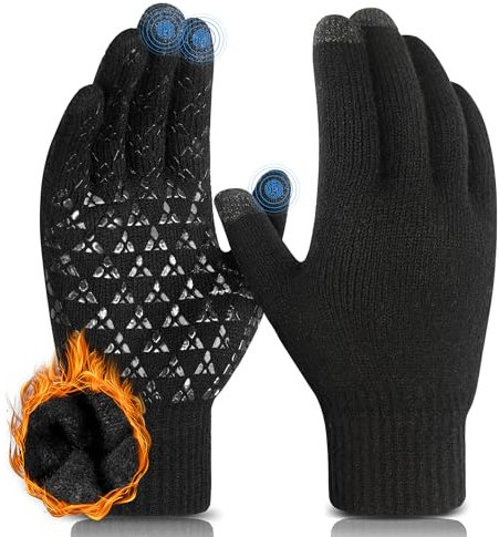 DOVAVA Winter Gloves for Men Women,Thermal Touchscreen Gloves,Anti-Slip,Soft Knitted Glove With Fleece Lining for Driving Outdoor,Black