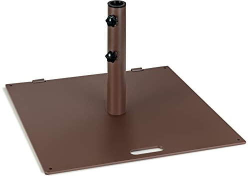 GOPLUS parasollstativ, metallmarknadsparasollstativ med fyrkantig bas, 2 adaptrar och 2 justerbara knappar, balkongskärmstativ med handtag för paraplystänger på 40/50 mm (brun, med rullar)