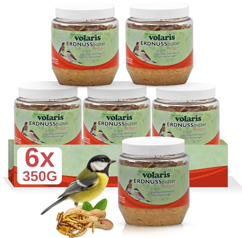 Eggersmann volaris 6 x 350 g burro di arachidi premium con insetti per uccelli selvatici – cibo grasso ricco di calorie – burro di arachidi uccelli in plastica – vetro (insetti, 6 x 350 g)
