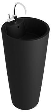 lavita Standwaschbecke Uvas Black | Freistehendes Waschbecken Rund | Waschbecken mit Überlauf und Hahnloch | Aus hochwertigem Porzellan | Bodenstehende Waschtisch | 83,5x40x40 cm | Schwarz Matt