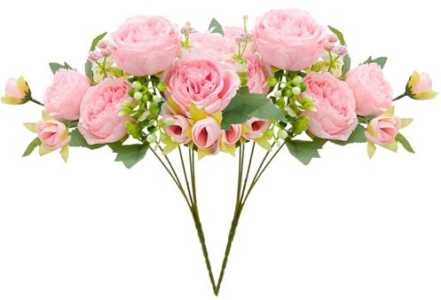 Bakiauli 2 Bündel Künstliche Pfingstrose, Kunstblumen wie echt Deko Kunstblumen für Hochzeit Zuhause Tischparty Fensterdekoration (Rosa)
