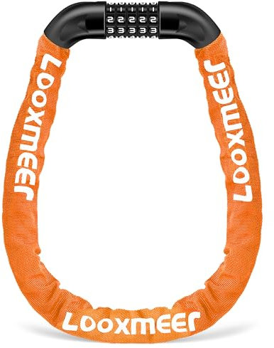 Looxmeer Lucchetto Bici Catena, Bicicletta Antifurto a Combinazione a 5 Cifre, Cilindro di Bloccaggio in Lega di Zinco, Rinforzato Resistente al Taglio per Biciclette, Motocicli, Cancelli, Arancione
