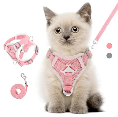 VavoPaw Pettorina per Cani con Guinzaglio da 1,5M, Imbracatura per Gatti Antifuga con Rete Traspirante e Strisce Riflettenti, Gilet Morbido e Regolabile per Cani Gatti, Rosa, S