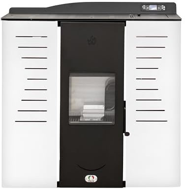 STUFE A PELLET ITALIA Italia 22 KW - Stufa a Pellet Idro per Riscaldamento e Acqua Calda Efficienza 90% Scalda 140m² Design Slim Autonomia 16H Programmabile 5 Potenze Garanzia 24 Mesi Bianco