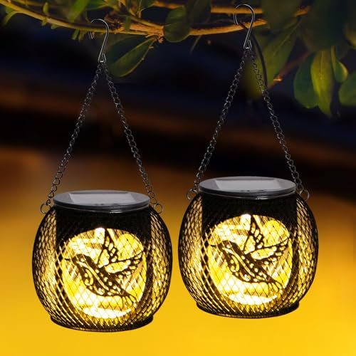 GLOBAL GOLDEN Bird Solar Lanterns, Solar Lights Outdoor Garden Waterproof LED Hanging Lanterns for Garden Patio Yard Pathway Lantern Plant Decoration (2)