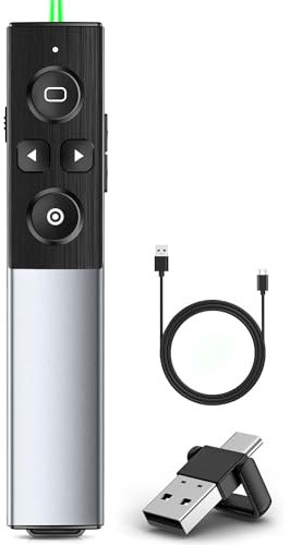 USB C Presenter, 2 in 1 USB und Typ-C-Empfänger Pointer für Präsentationen Wiederaufladbare mit Lautstärke Erhöhen Verringern und Hyperlink 2.4 GHz Wireless Powerpoint Presenter für Windows/PPT