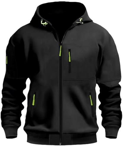 MEDUOLA Sudadera con Capucha para Hombres Manga Larga Suéter con Cremallera Sudaderas Hoodie Otoño-Invierno Gorro con Cordón Entretiempo (D14-Negro,3XL)