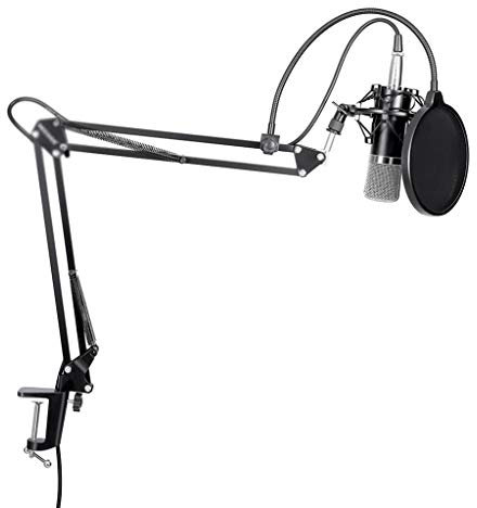 Condenser Microphone&Scissor Arm Stand Cable+Mounting Clamp& Pop Filter&48V Phantom Power Supply