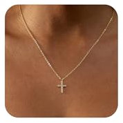 VIROMY Cross Necklace for Women 14K Gold Plated Cute Cubic zirconia Cross Pendant Choker Necklaces Simple Trendy Everyday Jewellery