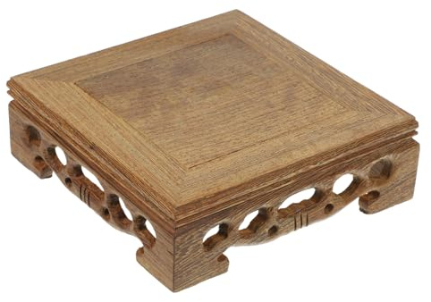 UKCOCO Base de Madera para Macetas Cuadrada 12x12x3,7 Cm para Jardín y Balcón, Soporte Resistente y Decorativo para Jardineras, Pedestal Natural de Madera para Plantas Interiores