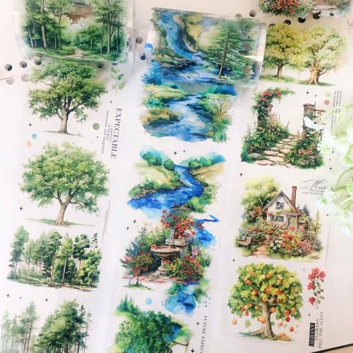 FyzendR Washi Tape Autocollants Forêt PET Autocollants de Scrapbooking 3 rouleaux Accessoires de Journaling Esthétique décorative pour scrapbooking, journaux, bricolage artisanal créatif (arbre 2)