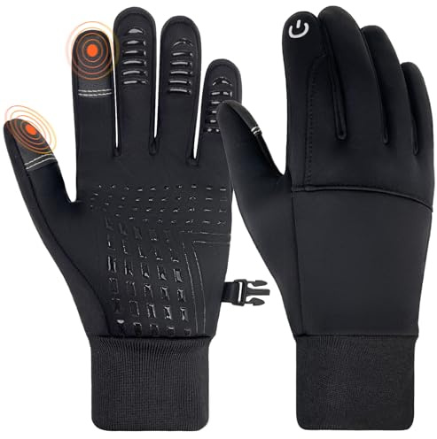 YUHAN PRETTY Kids Winter Gloves Waterproof Touchscreen Warm Fleece Anti-slip for Boys Girls Children 4-10 Years Back(BlackL)