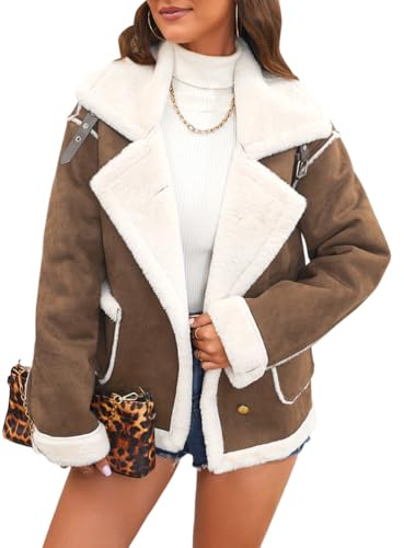 seiveini Veste Femme Hiver Manteau Daim en Peluche Chaud Vestes en Fourrure Épais Synthétique Trench Parka Chic Elegante A Marron M