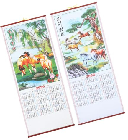 POPETPOP Calendrier Chinois en Papier 2026 Charme Traditionnel, Impression Claire et Construction Robuste, pour Décorations de Salon du Nouvel An Chinois