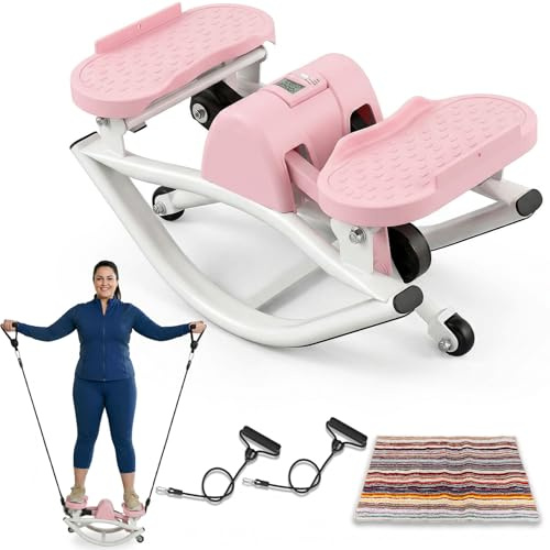 Rock Stepper for Exercise at Home, Rocking Stepper Side to Side with Resistance Bands & Digital Display, 300 LBS Capacity Full Body Workout Low-Impact Knee-Friendly Anti-Slip Side Stepper
