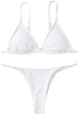 SHENHE Women's Thong Bikini Sets V Neck Triangle Bathing Suits 2 Piece Sexy Swimsuits White X-Small