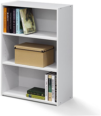 Furinno WRIGHT Book Shelf, 3-Tier Modern Bookshelf, Bookcase with Closed Back, 11.6 x 24.5 x 35.3, for Living Room, Bedroom, Home Office, Soft White