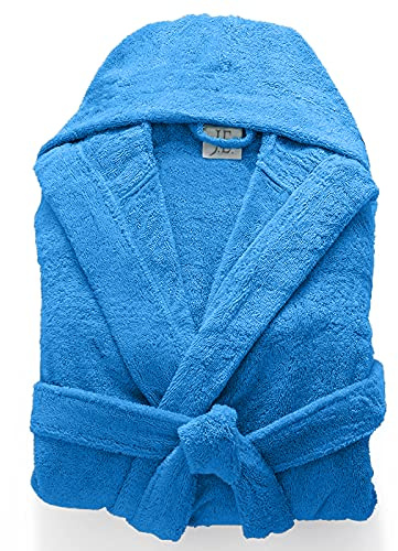 Jasmin Elinor Mens Ladies Unisex Egyptian Cotton Terry Towelling Hooded Bathrobe Dressing Gown (XX-Large, Royal Blue)