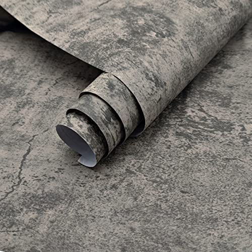 3yecao 16×118 Thick Light Brown Grey Concrete Contact Paper Waterproof Gray Concrete Wallpaper Peel and Stick Vinyl Wrap Industrial Matte Textured Adhesive Cement Wall Tile Sticker for Bedroom Walls