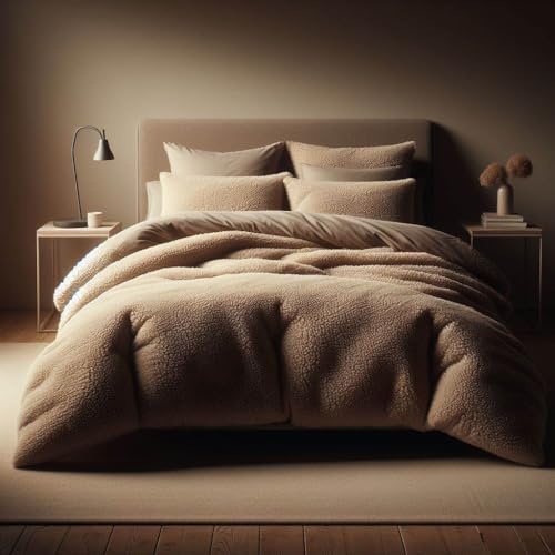 Comfort Collections Teddy Bear Duvet Cover Set Super Soft Fleece Warm Winter Quilt with Pillowcases Mink Single 135cm x 200cm Approximate