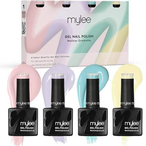 Mylee Gel Nail Polish Quad Colour Set UV/LED Soak-Off Nail Art Manicure Pedicure for Professional, Salon & Home Use - Long Lasting & Easy to Apply (Mallow-Dramatic, 10 ml (Pack of 1))