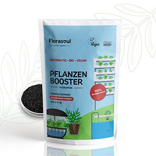 Florasoul® Bio-Veganer Hydrokultur Dünger 100% Wasserlöslich, Hochkonzentriert & Geruchsfrei | NPK 3-5-18 für maximales Wachstum & gesunde Pflanzen | Premium-Qualität direkt vom Hersteller – 500g/350l