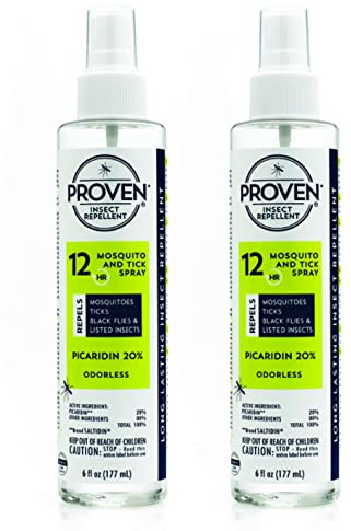 Proven Insect Repellent Spray, Keep Mosquitoes, Ticks and Flies Off, DEET Alternative Repellent, Up to 12-Hour Protection, Great for Camping or Hiking, 6 oz, Odorless Spray, 2 Pack