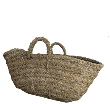 JARDIN202 - Capazo de Esparto con Asas Decorativo | Capazo Fibra Natural Sostenible | Cesto para Leña | 45 x 35 x 20 cm -
