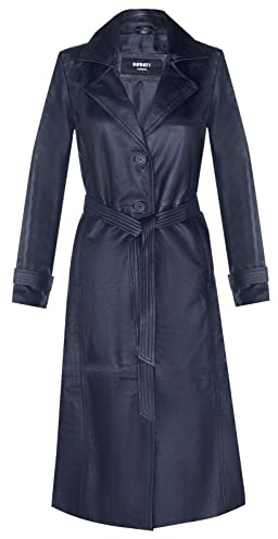 Gabardina Clásica de Cuero Negro de Longitud Completa Para Mujer Negro