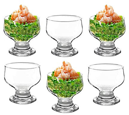 GK Global Kitchen Set of 6 Glass Prawn Cocktail Bowls Dishes Stemmed Appetizer Prawn Cocktail Starter Serving Glasses Footed Appetiser Prawn Seafood Shrimp Salad Cocktail Nibbles