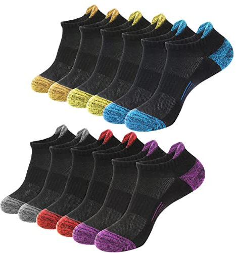 BUDERMMY Calcetines deportivos para mujer, 6 pares, calcetines deportivos de algodón, transpirables, cortos, calcetines acolchados para correr, Negro , 39-42