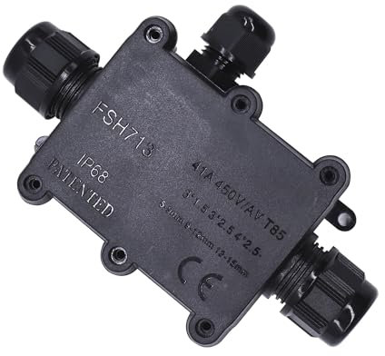 HISports Abzweigdose Kabelverbinder Wasserdicht IP68 verbinder box für 5-9.00 mm, Verteilerdose Außen Wohnmobile Garten Boot Auto Erdkabel Abzweigdose,3 Wege steckdosen schwarz