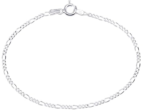 Kualitas Genuine 925 Sterling Silver 1.9mm Diamond Cut Figaro Chain Bracelet 7.5''