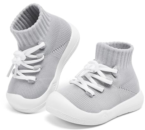Fahrerliebe Baby Non Slip Socks Shoes Boys Girls Soft Slip On Sneakers Protection Toe Infant Slippers Lightweight Breathable First Walking Shoes Grey 9-12months