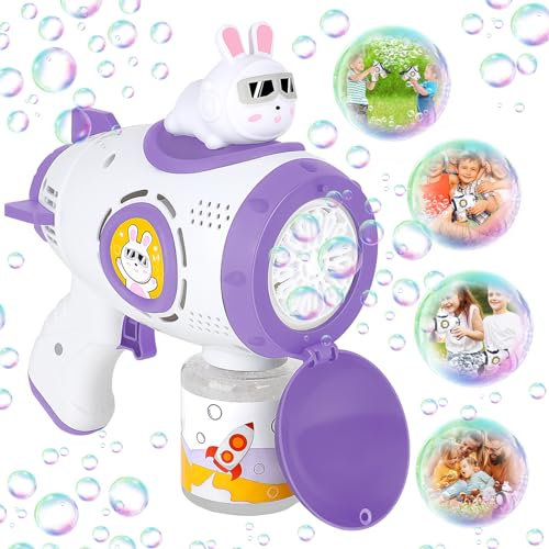 deAO Automatische Seifenblasenpistole für Kinder, Elektrische Seifenblasenmaschine mit LED Licht, 10000+ Blasen/Minute inkl. 80ML Blasenflüssigkeit, Bubble Gun Geschenk für Hochzeit/Geburtstag/Party