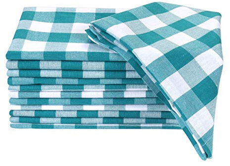 Juego de 12 servilletas de tela a cuadros verde azulado y blanco de 18 x 18 pulgadas, servilletas de algodón, servilletas de cocina, servilletas de comedor, servilletas de barbacoa, suaves,